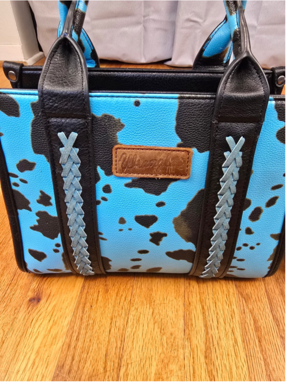 Wrangler Turquoise Cow Print Western Purse Matching Mini Bag Set - Picture 4 of 9